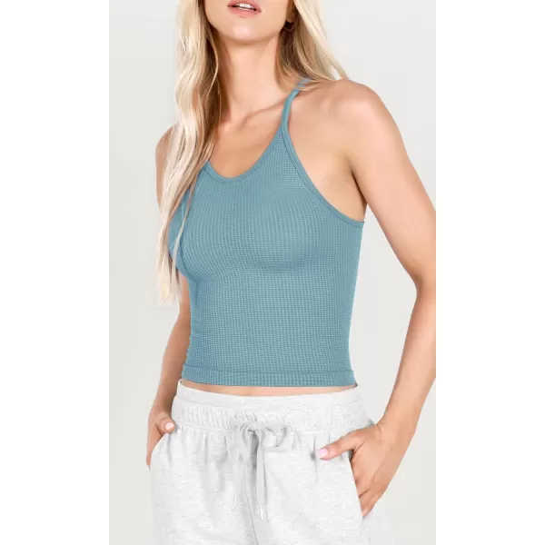 ODODOS Womens Crop 3Pack Waffle Knit Seamless Camisole Cropped Tank TopsLilacmilky Blueriver