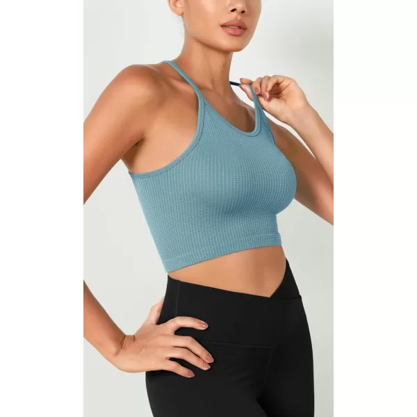 ODODOS Womens Crop 3Pack Waffle Knit Seamless Camisole Cropped Tank TopsLilacmilky Blueriver