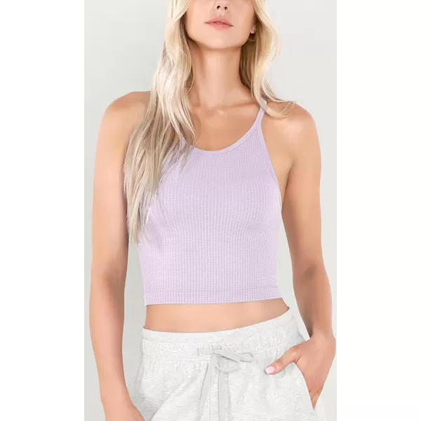 ODODOS Womens Crop 3Pack Waffle Knit Seamless Camisole Cropped Tank TopsLilacmilky Blueriver