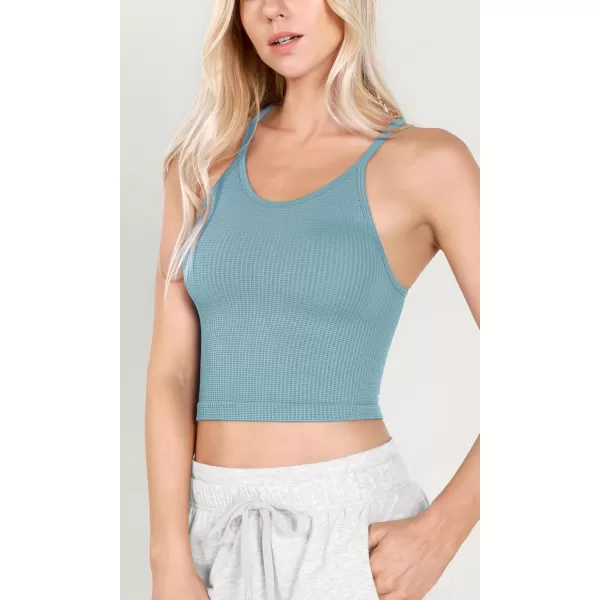 ODODOS Womens Crop 3Pack Waffle Knit Seamless Camisole Cropped Tank TopsLilacmilky Blueriver