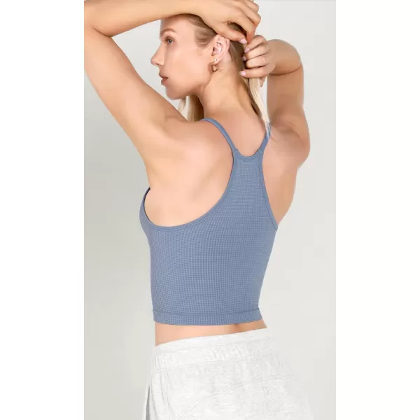 ODODOS Womens Crop 3Pack Waffle Knit Seamless Camisole Cropped Tank TopsLilacmilky Blueriver