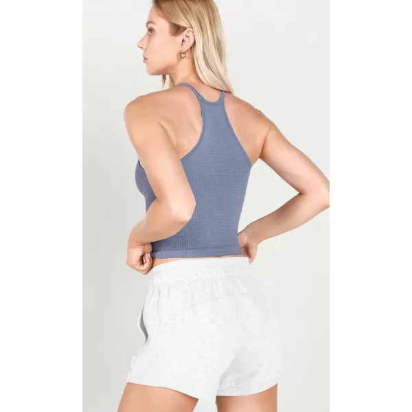 ODODOS Womens Crop 3Pack Waffle Knit Seamless Camisole Cropped Tank TopsLilacmilky Blueriver