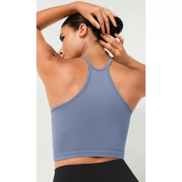 ODODOS Womens Crop 3Pack Waffle Knit Seamless Camisole Cropped Tank TopsLilacmilky Blueriver