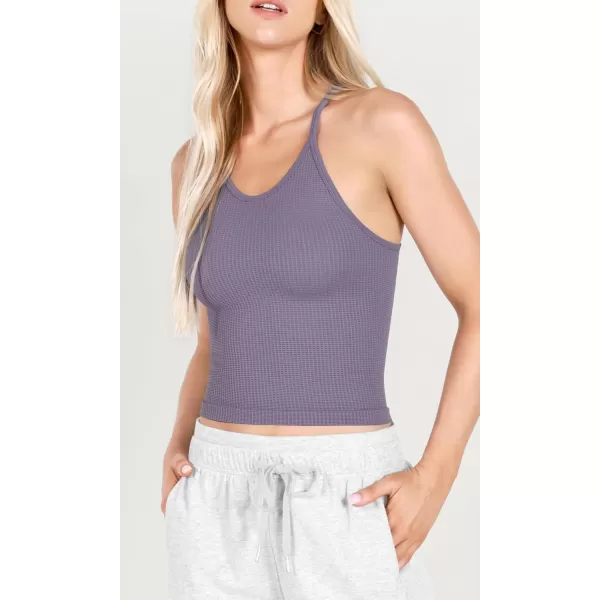 ODODOS Womens Crop 3Pack Waffle Knit Seamless Camisole Cropped Tank TopsMushroomclaretviolet