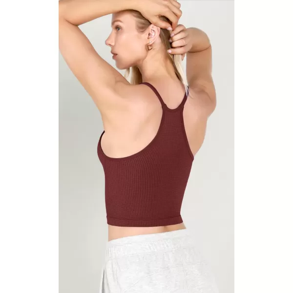 ODODOS Womens Crop 3Pack Waffle Knit Seamless Camisole Cropped Tank TopsMushroomclaretviolet