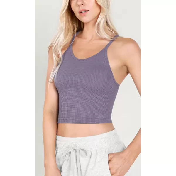 ODODOS Womens Crop 3Pack Waffle Knit Seamless Camisole Cropped Tank TopsMushroomclaretviolet