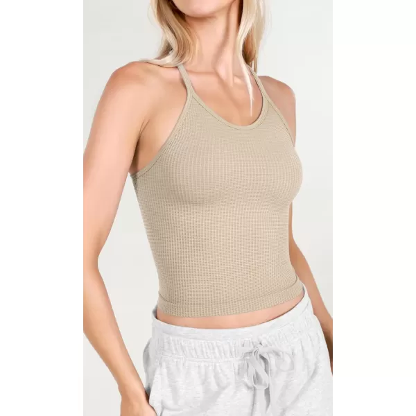 ODODOS Womens Crop 3Pack Waffle Knit Seamless Camisole Cropped Tank TopsMushroomclaretviolet