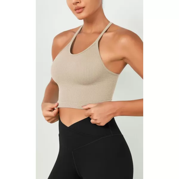 ODODOS Womens Crop 3Pack Waffle Knit Seamless Camisole Cropped Tank TopsMushroomtaupecharcoal