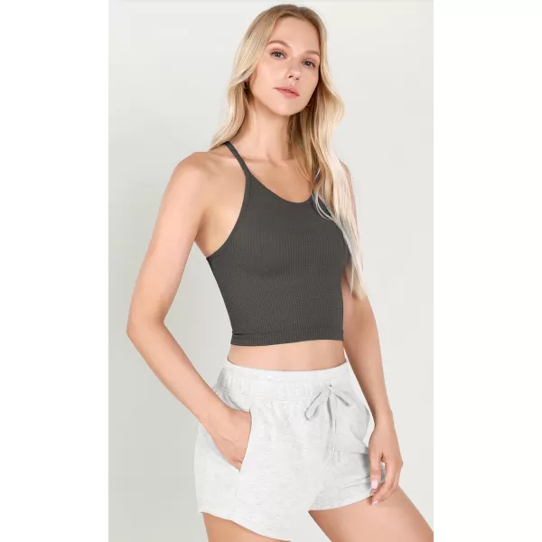 ODODOS Womens Crop 3Pack Waffle Knit Seamless Camisole Cropped Tank TopsMushroomtaupecharcoal