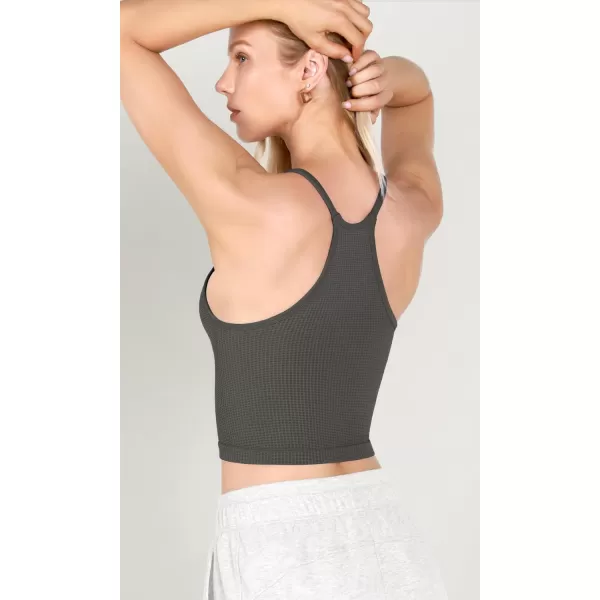 ODODOS Womens Crop 3Pack Waffle Knit Seamless Camisole Cropped Tank TopsMushroomtaupecharcoal