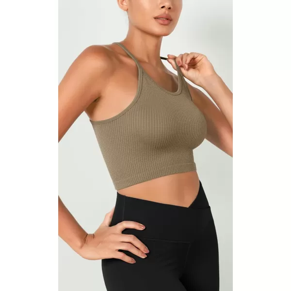 ODODOS Womens Crop 3Pack Waffle Knit Seamless Camisole Cropped Tank TopsMushroomtaupecharcoal