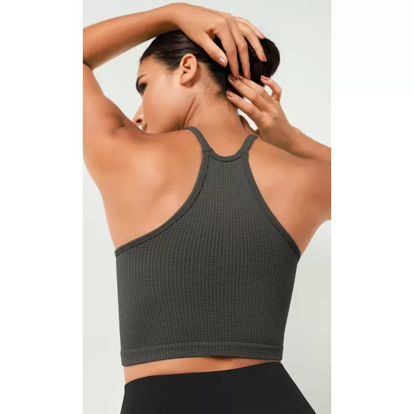 ODODOS Womens Crop 3Pack Waffle Knit Seamless Camisole Cropped Tank TopsMushroomtaupecharcoal