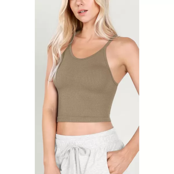 ODODOS Womens Crop 3Pack Waffle Knit Seamless Camisole Cropped Tank TopsMushroomtaupecharcoal