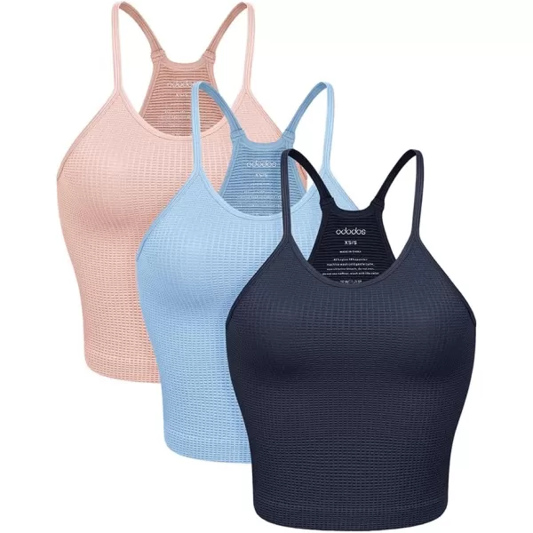 ODODOS Womens Crop 3Pack Waffle Knit Seamless Camisole Cropped Tank TopsNightwindsurferlotus