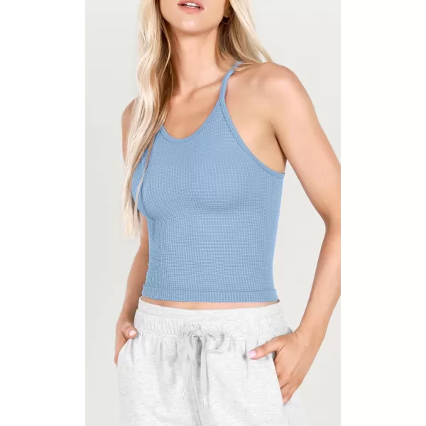 ODODOS Womens Crop 3Pack Waffle Knit Seamless Camisole Cropped Tank TopsNightwindsurferlotus