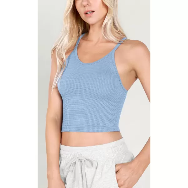 ODODOS Womens Crop 3Pack Waffle Knit Seamless Camisole Cropped Tank TopsNightwindsurferlotus