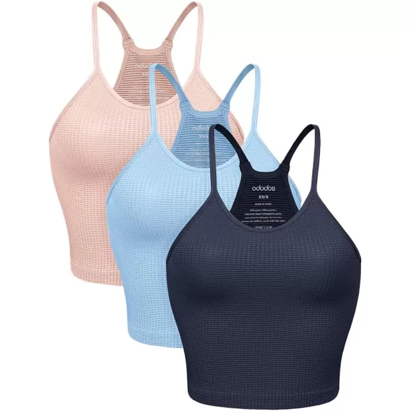 ODODOS Womens Crop 3Pack Waffle Knit Seamless Camisole Cropped Tank TopsNightwindsurferlotus