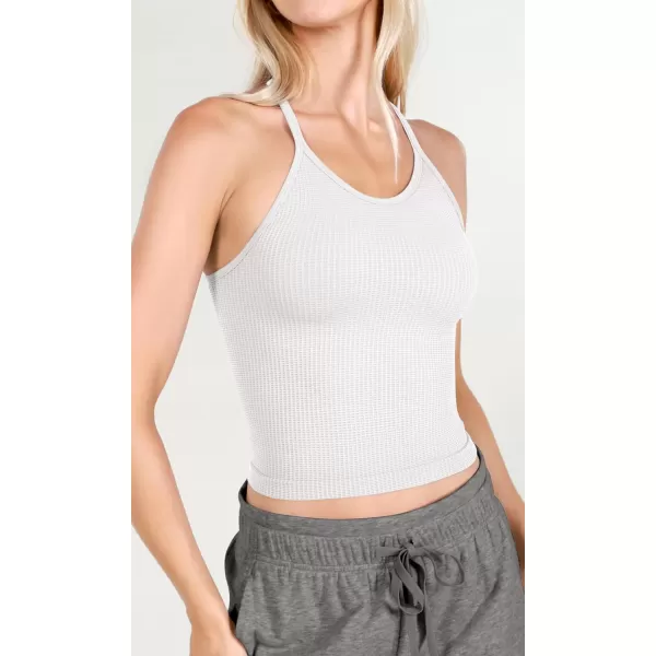 ODODOS Womens Crop 3Pack Waffle Knit Seamless Camisole Cropped Tank TopsWhitegrayblack