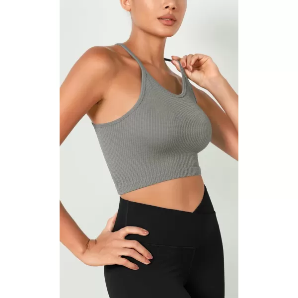 ODODOS Womens Crop 3Pack Waffle Knit Seamless Camisole Cropped Tank TopsWhitegrayblack