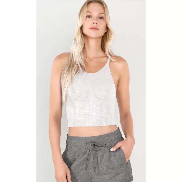 ODODOS Womens Crop 3Pack Waffle Knit Seamless Camisole Cropped Tank TopsWhitegrayblack