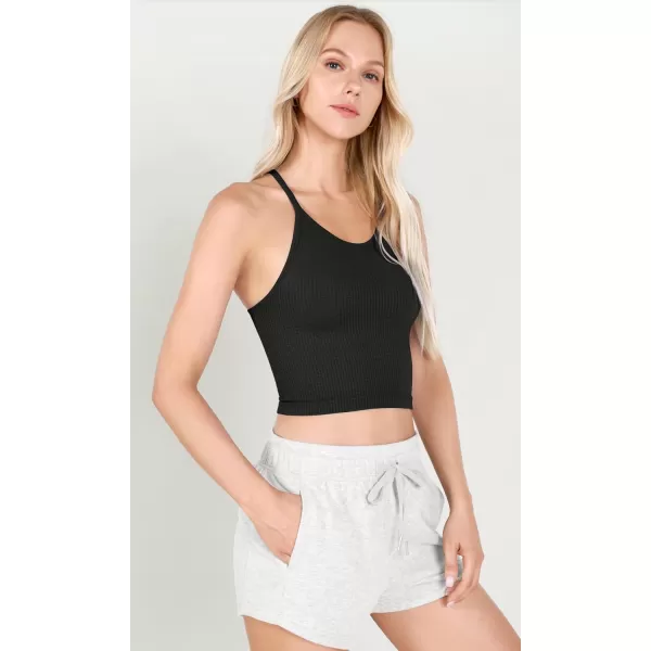 ODODOS Womens Crop 3Pack Waffle Knit Seamless Camisole Cropped Tank TopsWhitegrayblack