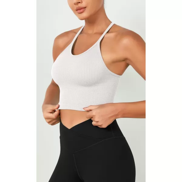 ODODOS Womens Crop 3Pack Waffle Knit Seamless Camisole Cropped Tank TopsWhitegrayblack