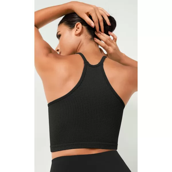 ODODOS Womens Crop 3Pack Waffle Knit Seamless Camisole Cropped Tank TopsWhitegrayblack