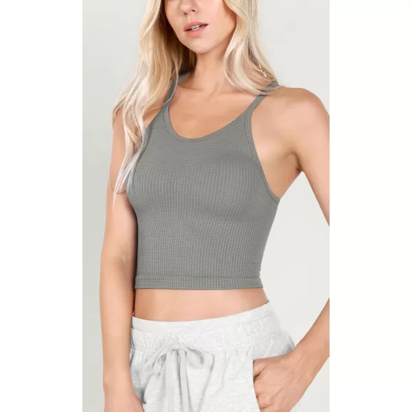 ODODOS Womens Crop 3Pack Waffle Knit Seamless Camisole Cropped Tank TopsWhitegrayblack