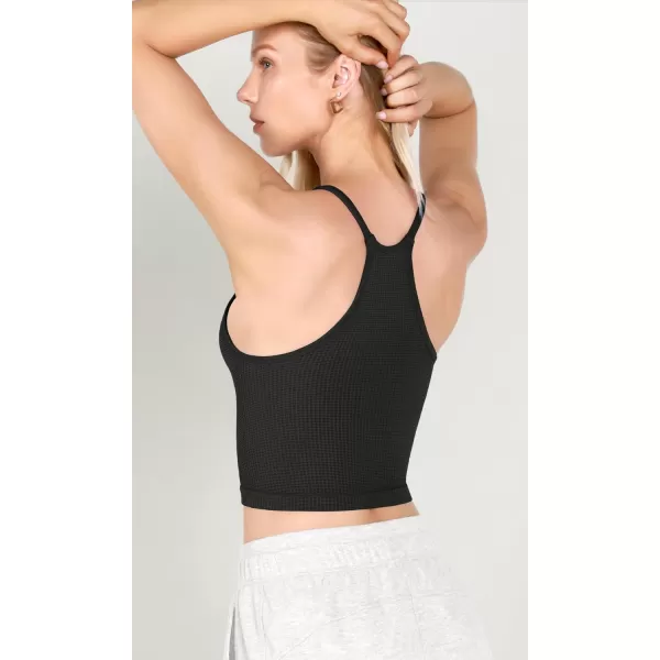 ODODOS Womens Crop 3Pack Waffle Knit Seamless Camisole Cropped Tank TopsWhitegrayblack