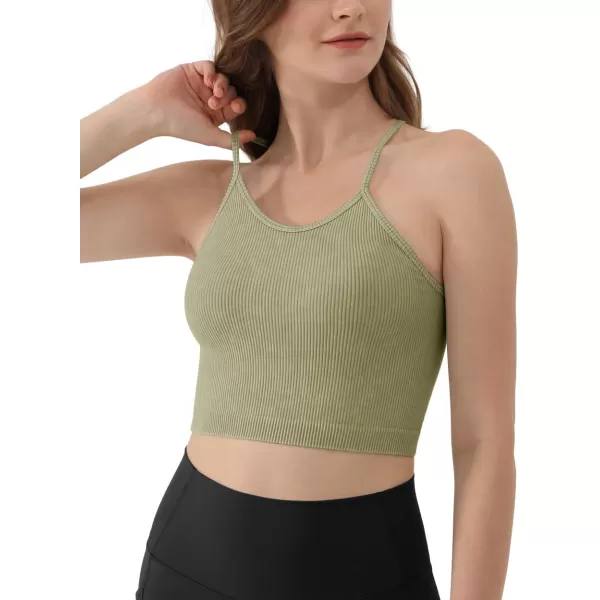 ODODOS Womens Crop 3Pack Washed Seamless RibKnit Camisole Crop Tank TopsAcid Wash Dusty Olivechocolate Crop