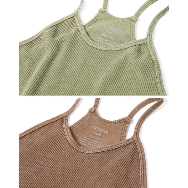 ODODOS Womens Crop 3Pack Washed Seamless RibKnit Camisole Crop Tank TopsAcid Wash Dusty Olivechocolate Crop