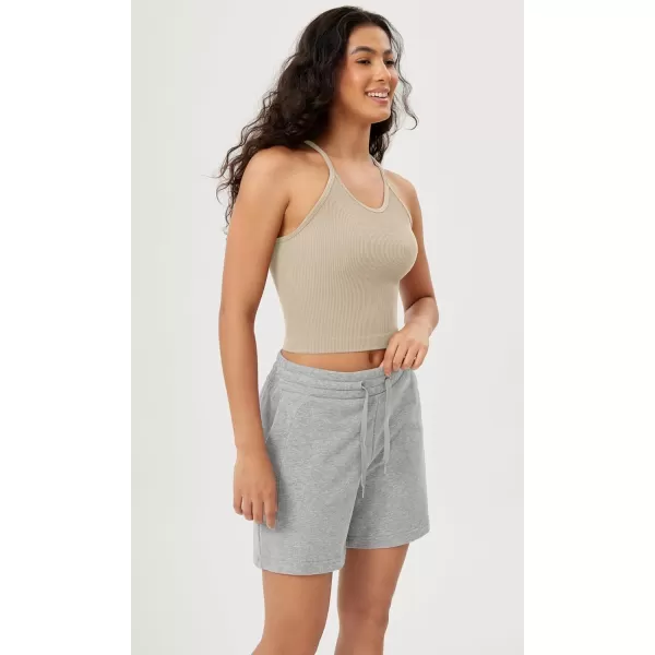 ODODOS Womens Crop 3Pack Washed Seamless RibKnit Camisole Crop Tank TopsWhitecharcoalmushroom Long Crop