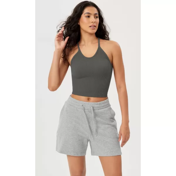 ODODOS Womens Crop 3Pack Washed Seamless RibKnit Camisole Crop Tank TopsWhitecharcoalmushroom Long Crop