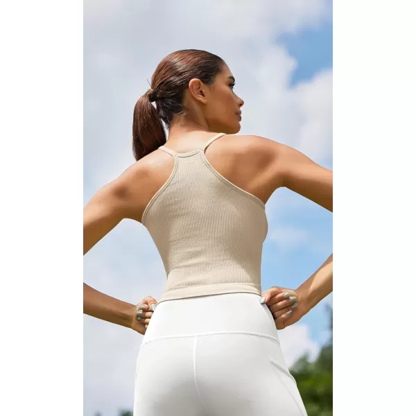 ODODOS Womens Crop 3Pack Washed Seamless RibKnit Camisole Crop Tank TopsWhitecharcoalmushroom Long Crop