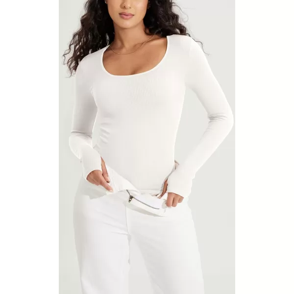 ODODOS Womens Long Sleeve Round Neck Tops Ribbed Knit Casual Tee Slim Fit Seamless Basic T ShirtsBrunetteivory