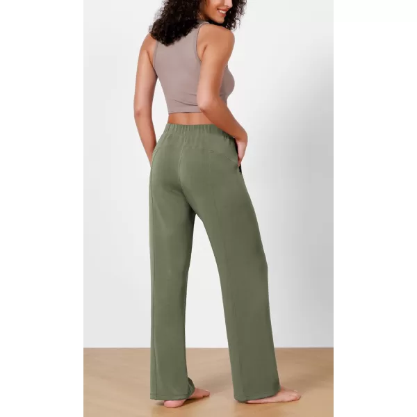 ODODOS Womens Modal Soft Wide Leg Pants Elastic High Waist Casual Lounge Relaxed Pants with Pockets  27quot 29quot  31quot InseamDark Sage