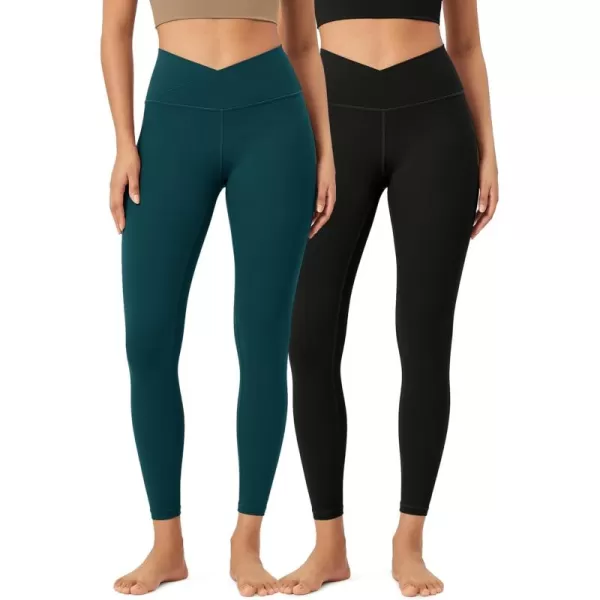 ODODOS 2 Pack Buttery Soft Cross Waist Leggings for Women ODCLOUD 25quot  28quot Crossover Lounge Yoga PantsBlackforest Teal