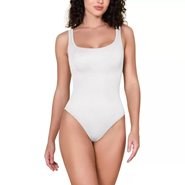 ODODOS 2 Pack Seamless Bodysuit for Women Ribbed Tank Top Sexy Sleeveless BodysuitsWhite1 Pack Wide Strap