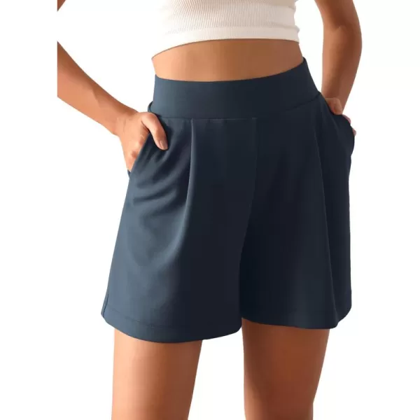 ODODOS Modal Soft Wide Leg Shorts for Women High Waist Casual Relaxed Shorts with PocketsInseam 4quot 6quotNavy