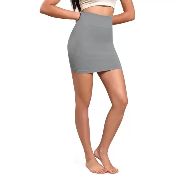 ODODOS Seamless Mini Skirt for Women Ribbed High Waisted Bodycon Basic Pencil SkirtsGray