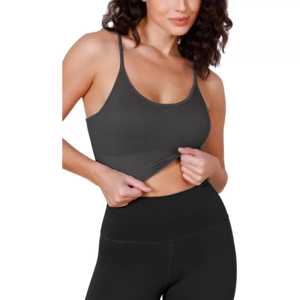 ODODOS Seamless Sports Bra for Women Ribbed Camisoles Non Padding Yoga Bra Crop Tank TopsCharcoal