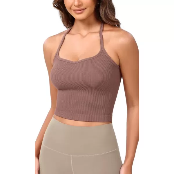 ODODOS Seamless Sweetheart Neck Crop Tank for Women Ribbed Strappy Racerback Cropped Cami TopsClove