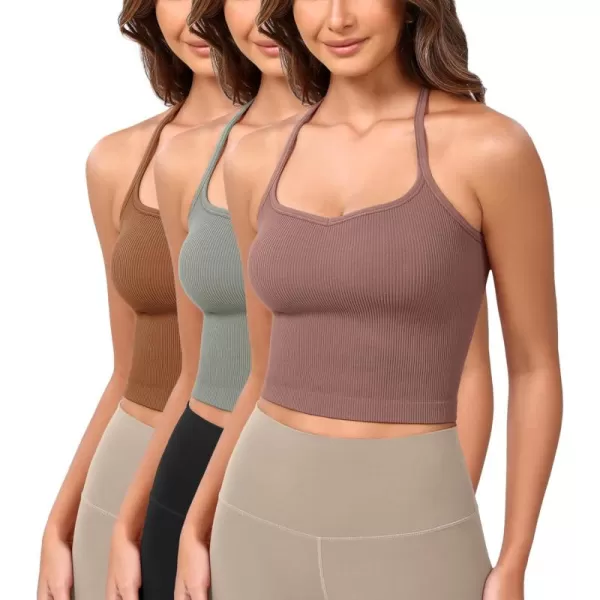 ODODOS Seamless Sweetheart Neck Crop Tank for Women Ribbed Strappy Racerback Cropped Cami TopsClovegreen Milieuclay