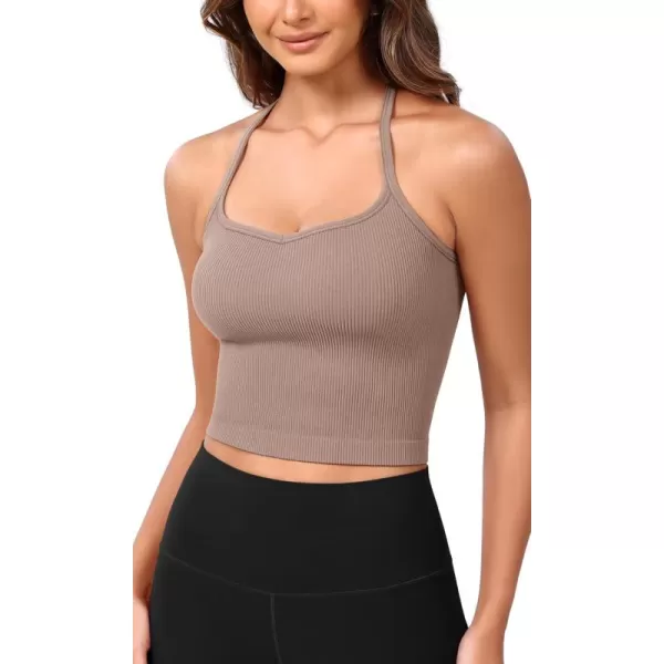 ODODOS Seamless Sweetheart Neck Crop Tank for Women Ribbed Strappy Racerback Cropped Cami TopsSphinx