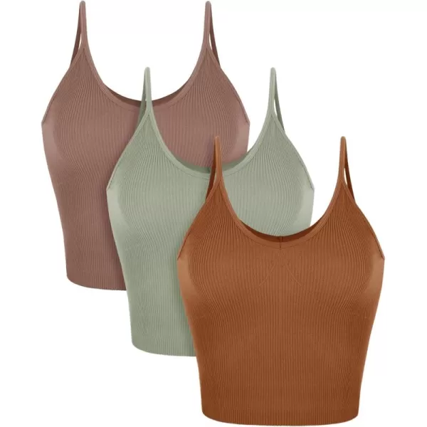 ODODOS V Neck Seamless Crop Tank for Women Ribbed Knit Soft Cropped Camisole TopsClovegreen Milieuclay