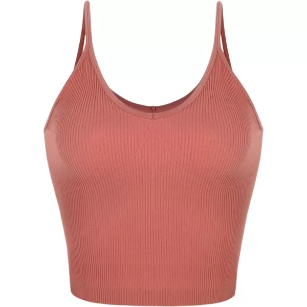 ODODOS V Neck Seamless Crop Tank for Women Ribbed Knit Soft Cropped Camisole TopsCoral