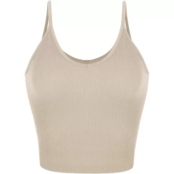 ODODOS V Neck Seamless Crop Tank for Women Ribbed Knit Soft Cropped Camisole TopsMushroom