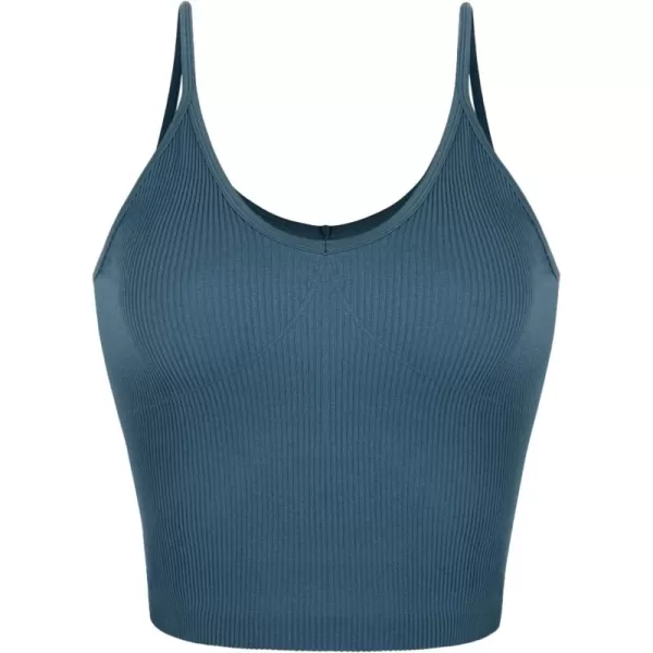 ODODOS V Neck Seamless Crop Tank for Women Ribbed Knit Soft Cropped Camisole TopsOcean