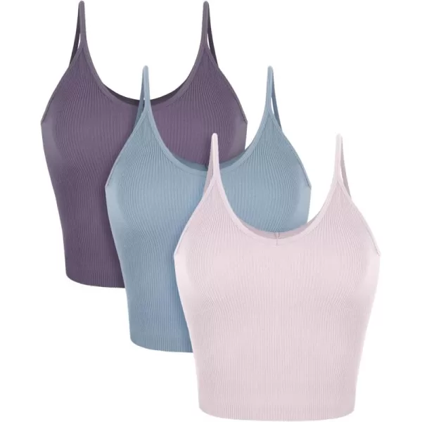 ODODOS V Neck Seamless Crop Tank for Women Ribbed Knit Soft Cropped Camisole TopsPink Lacevioleticeberg