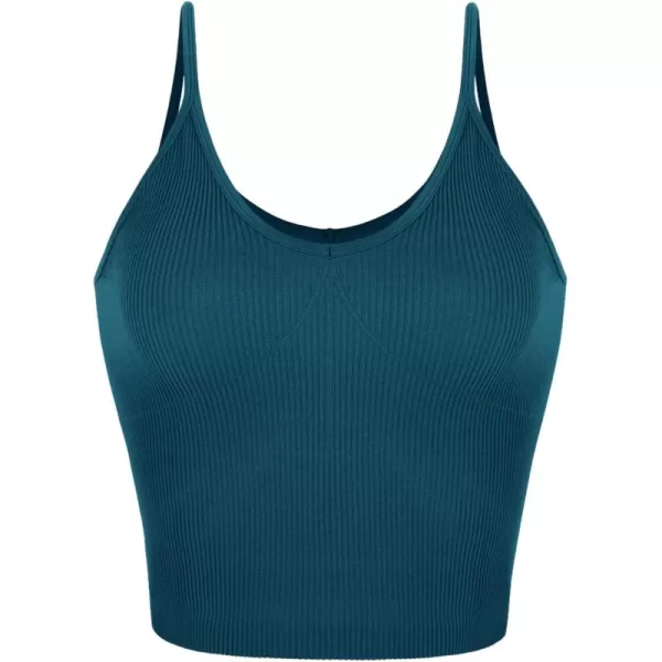 ODODOS V Neck Seamless Crop Tank for Women Ribbed Knit Soft Cropped Camisole TopsTeal